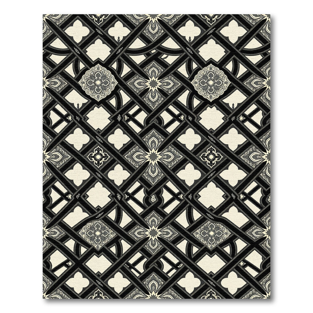 Gothic Black and Cream Lattice Tile Rug