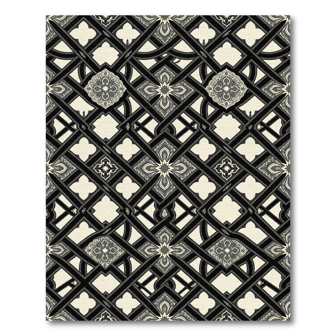 Gothic Black and Cream Lattice Tile Rug