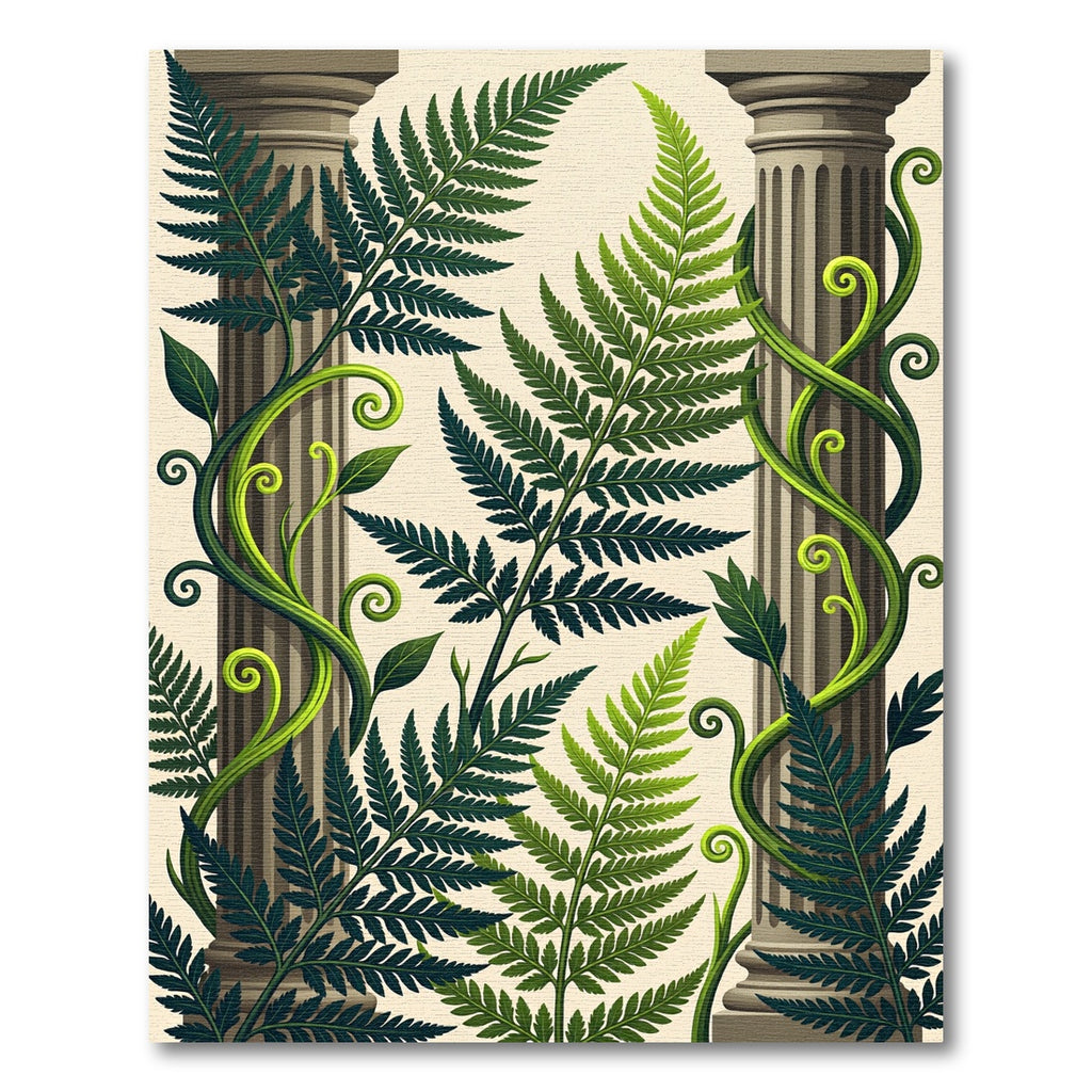 Lush Green Ferns and Classical Columns Rug