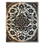 Ornate Ebony Beige Floral Crest Rug