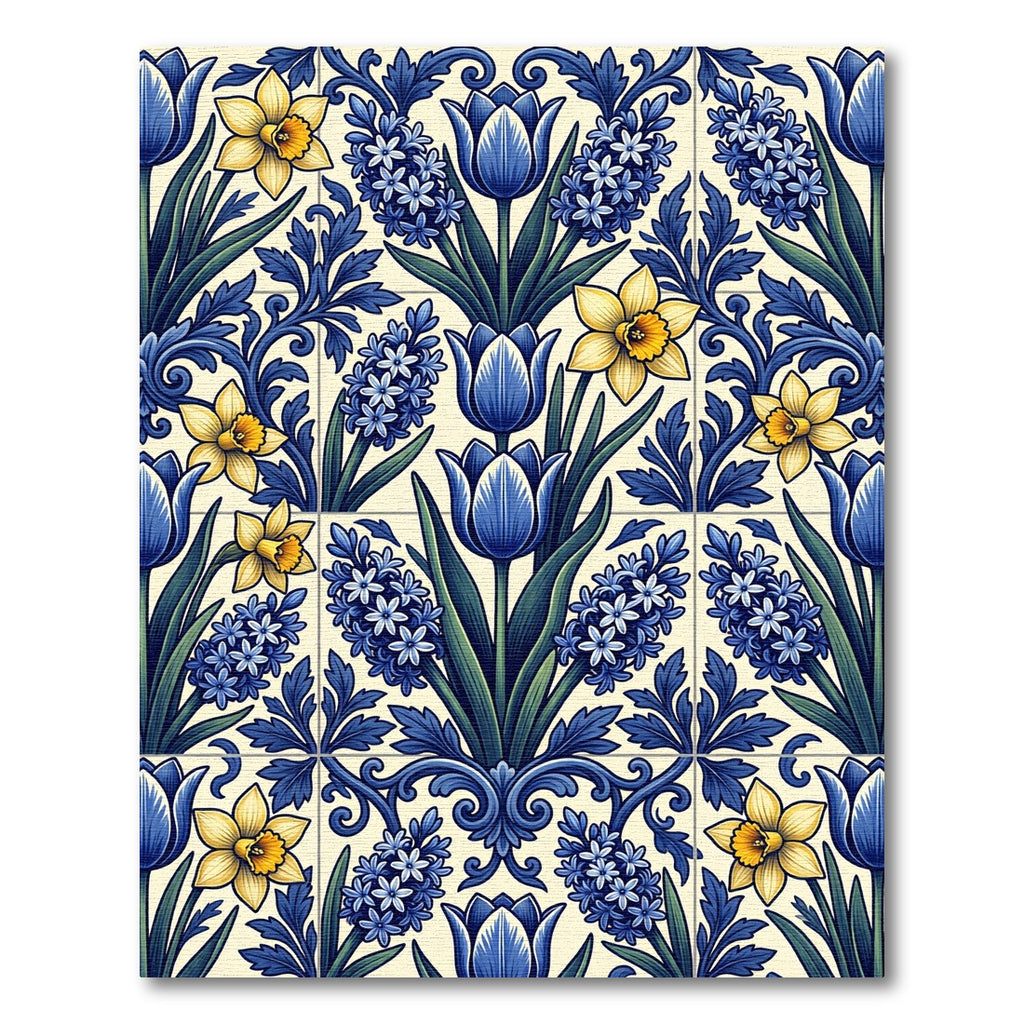 Blue and Yellow Floral Delft Tile Rug