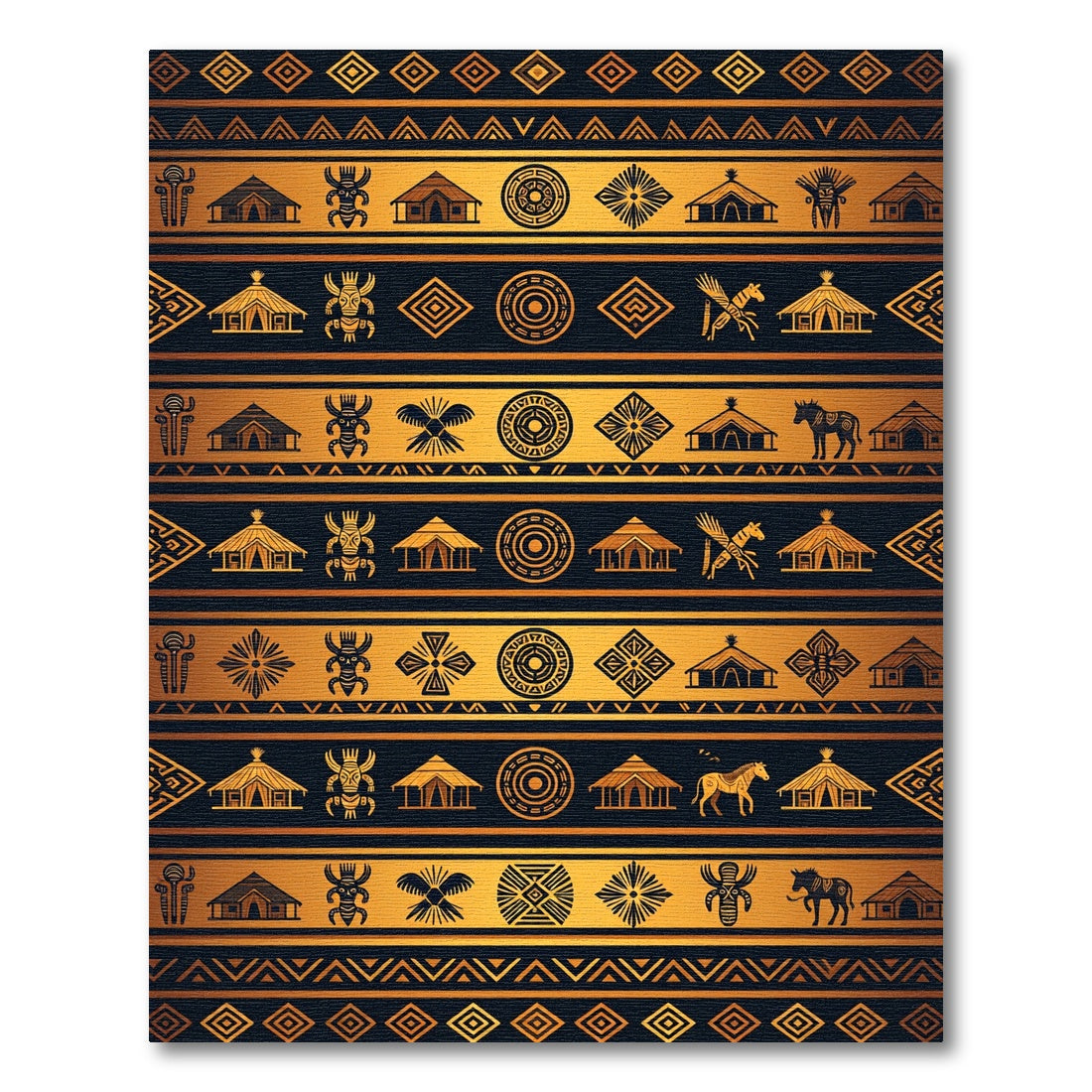 Golden Tribal African Geometric Art Rug