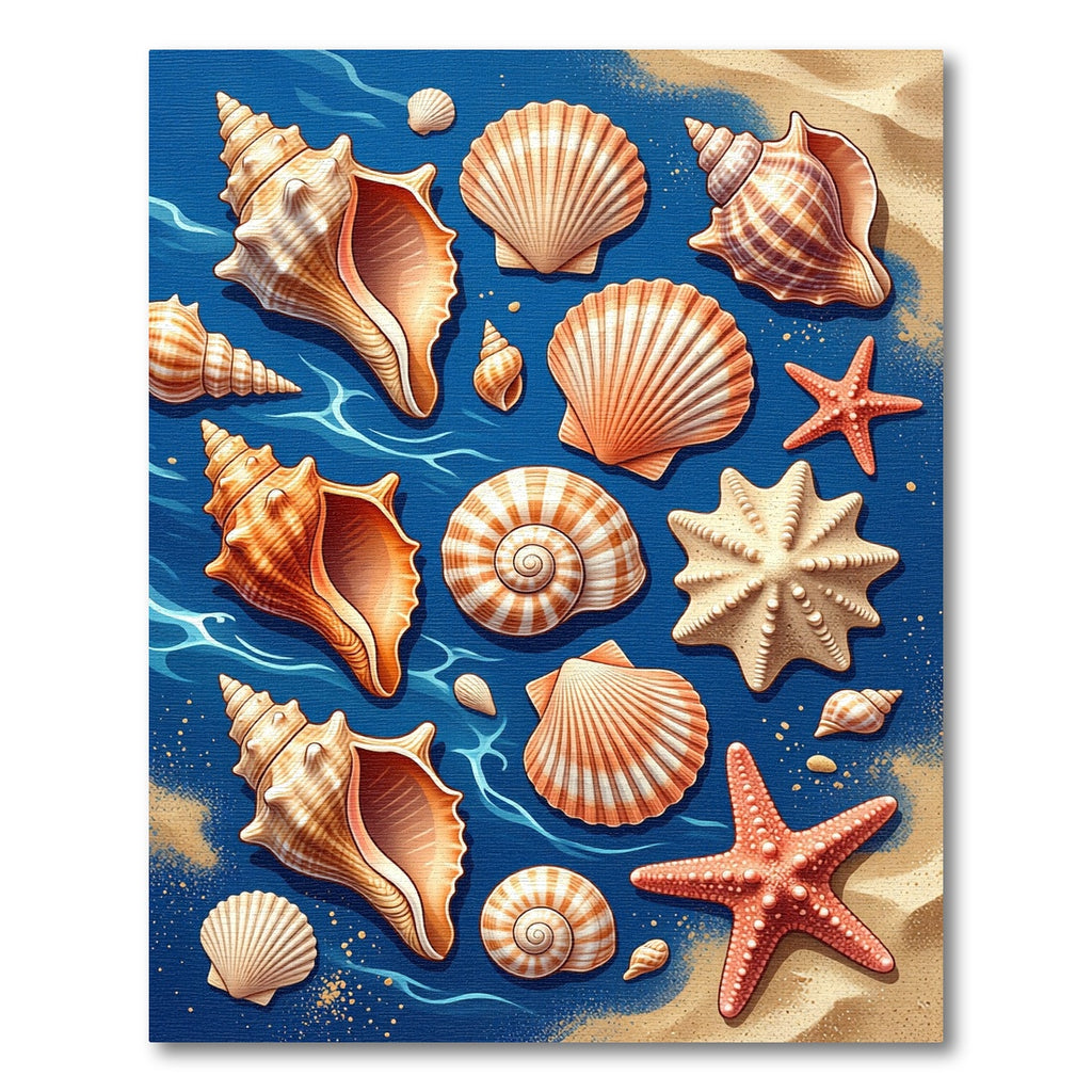Coastal Seashells on Deep Ocean Blue Rug