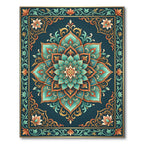 Teal Mandala Bloom with Golden Foliage Rug