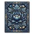 Ornate Navy Lotus Botanical Scroll Rug