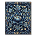 Ornate Navy Lotus Botanical Scroll Rug