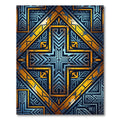 Geometric Deco Cross Gold Blue Grunge Rug
