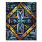Geometric Deco Cross Gold Blue Grunge Rug
