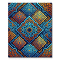 Intricate Blue Orange Geometric Medallion Rug