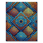 Intricate Blue Orange Geometric Medallion Rug