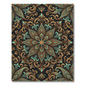 Ornate Teal and Bronze Floral Medallion Rug