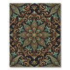 Ornate Teal and Bronze Floral Medallion Rug