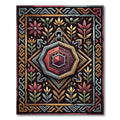 Hexagonal Ruby Gemstone Floral Border Art Rug
