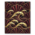 Art Deco Gold Wave Crimson Fan Rug