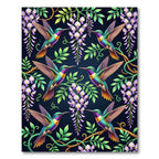 Hummingbird and Wisteria Floral Garden Art Rug