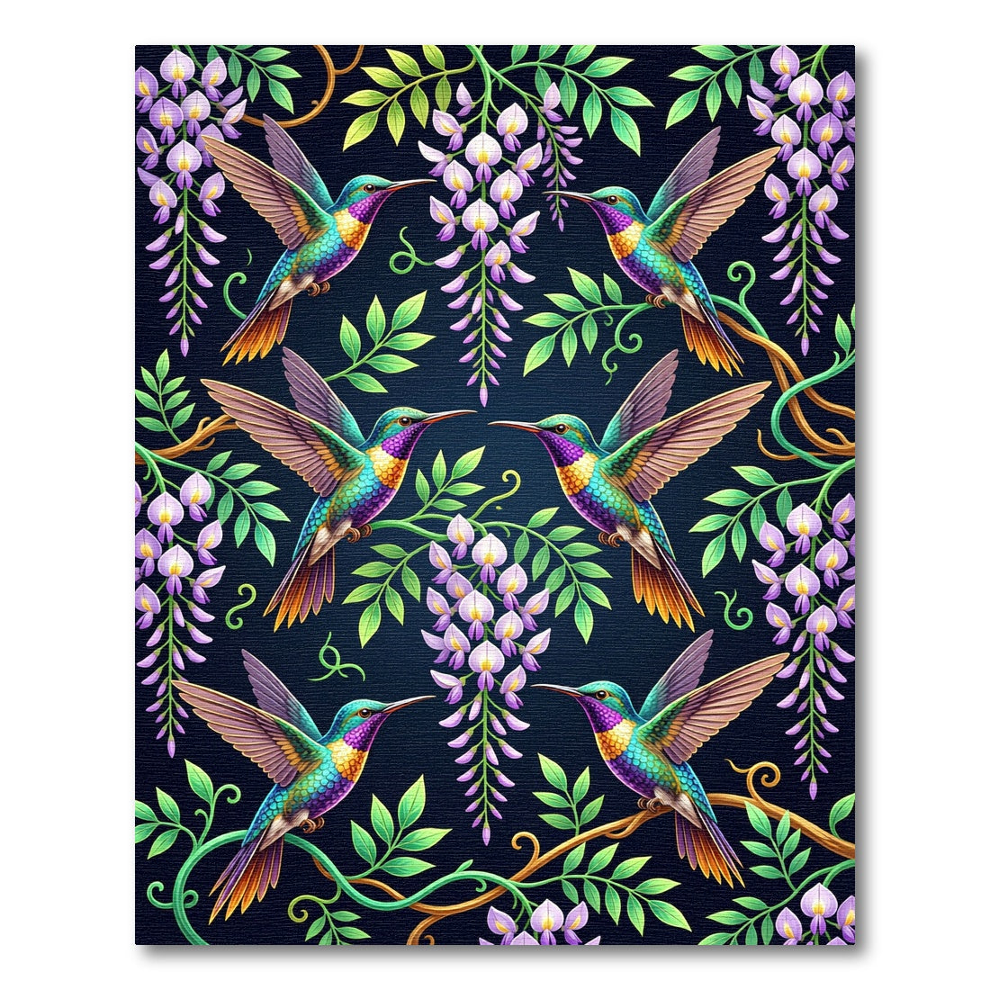 Hummingbird and Wisteria Floral Garden Art Rug