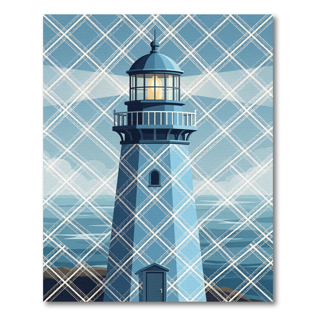 Blue Plaid Lighthouse Coastal Art Rug