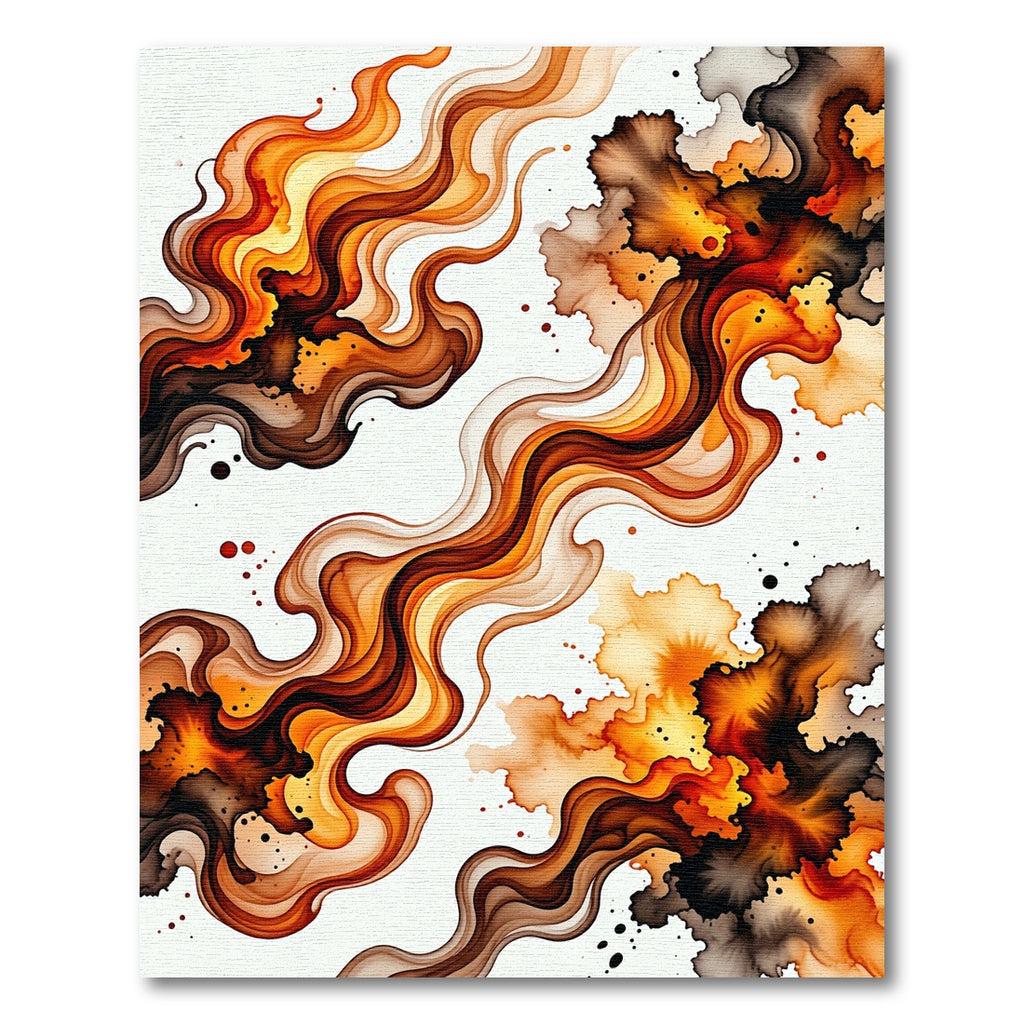 Abstract Amber Fire Swirl Fluid Art Rug