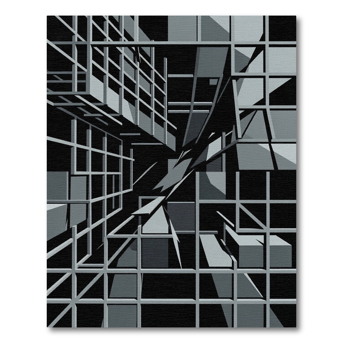 Monochromatic Geometric Architectural Grid Rug