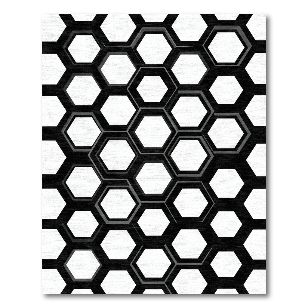 Modern Black and White Hexagon Grid Rug