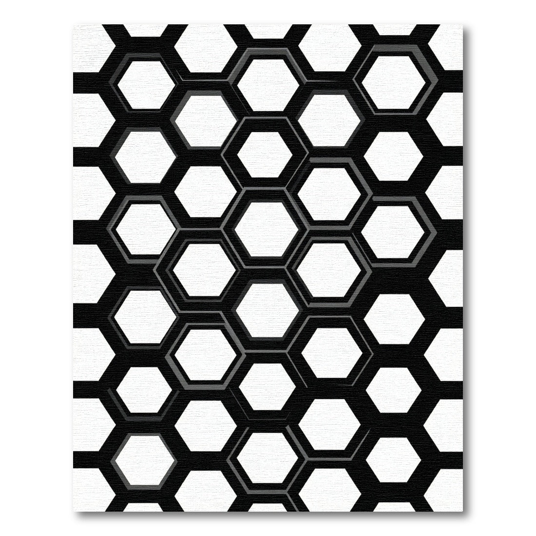 Modern Black and White Hexagon Grid Rug