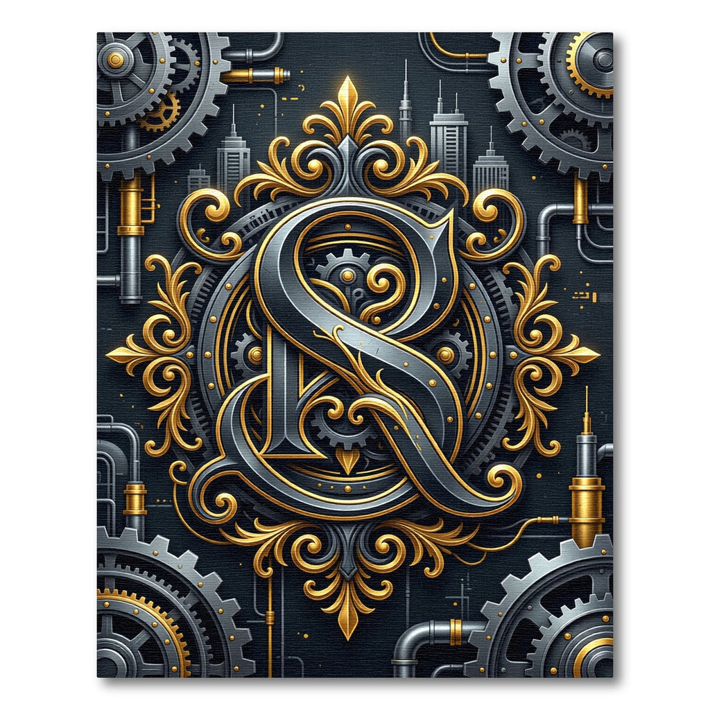 Steampunk Gold and Black Industrial Ornament Rug