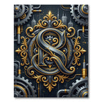 Steampunk Gold and Black Industrial Ornament Rug