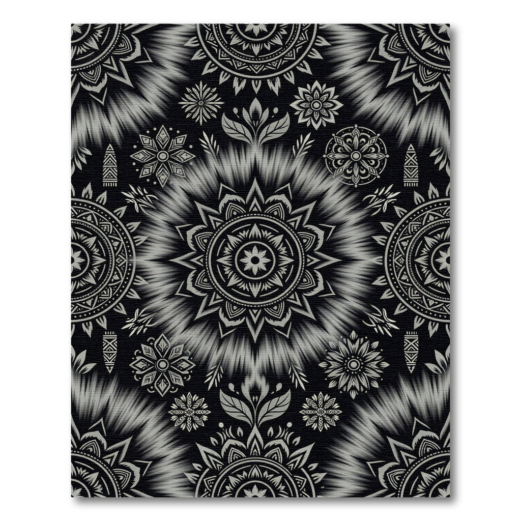 Monochromatic Mandala Medallion Tie Dye Rug