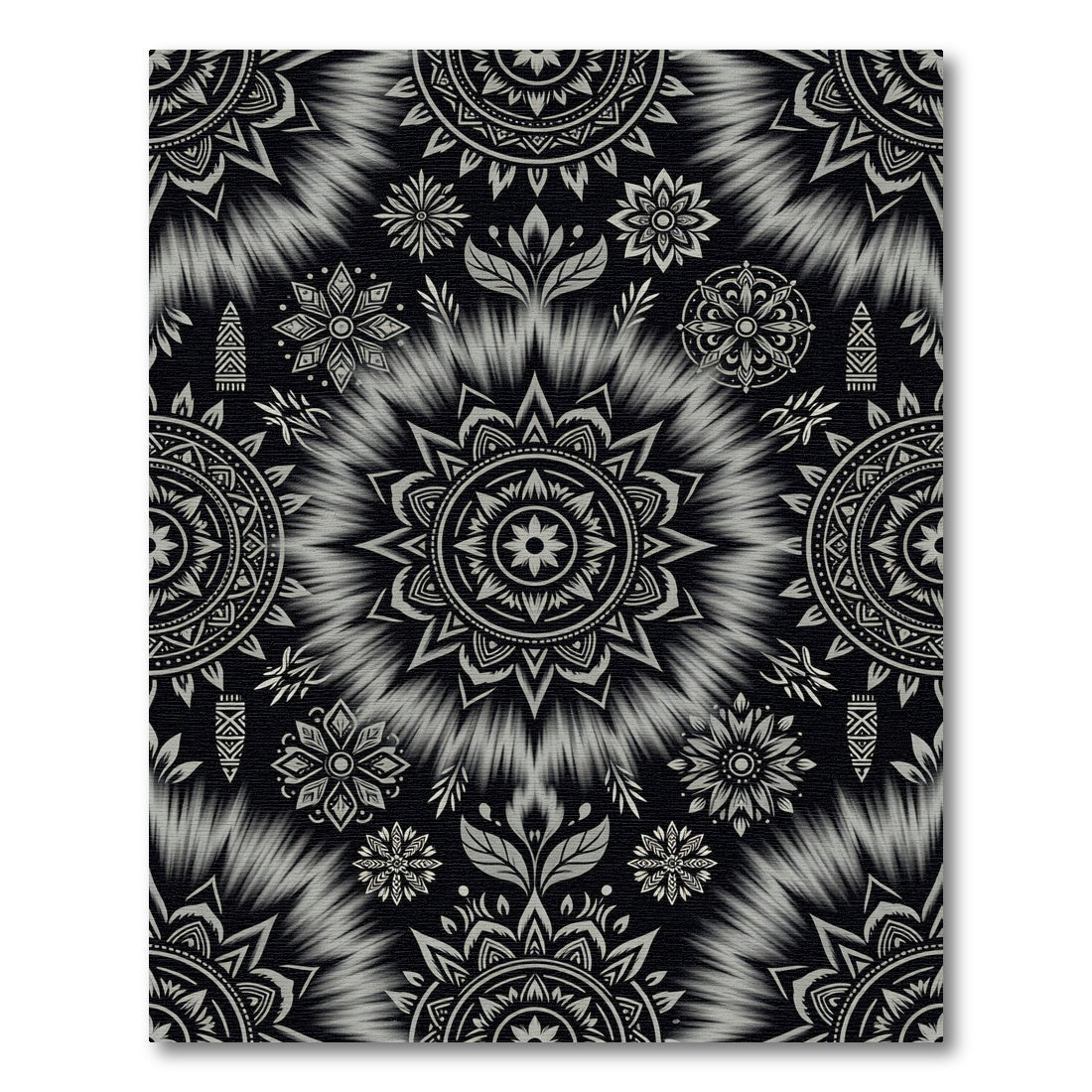 Monochromatic Mandala Medallion Tie Dye Rug
