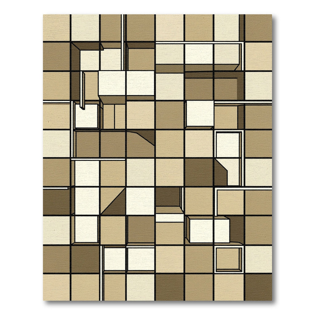 Abstract Neutral Toned Geometric Block Grid Rug