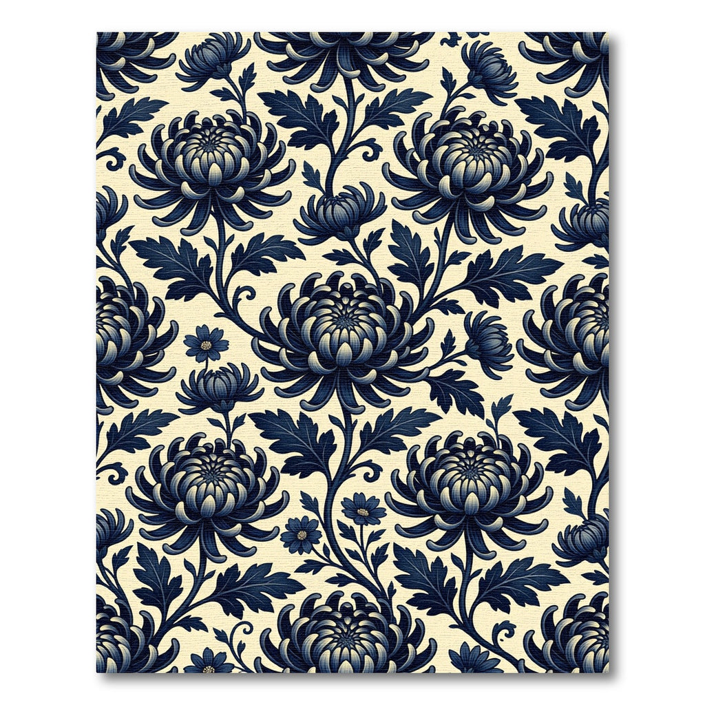 Navy Chrysanthemum Floral Vine Rug