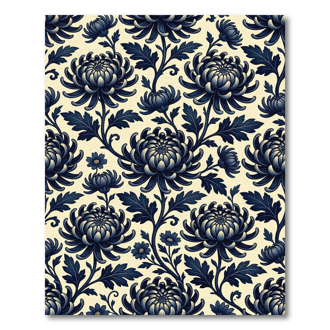 Navy Chrysanthemum Floral Vine Rug