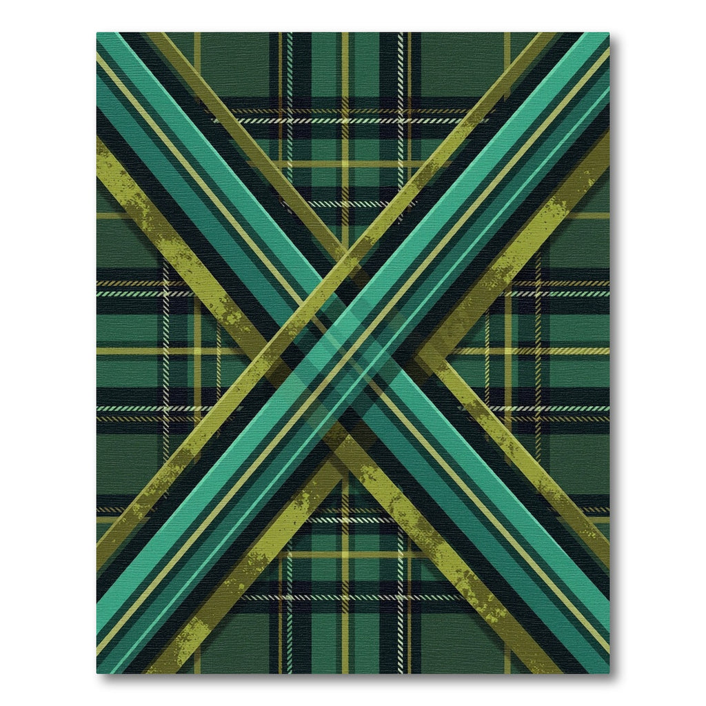 Modern Forest Green Tartan Cross Overlay Rug