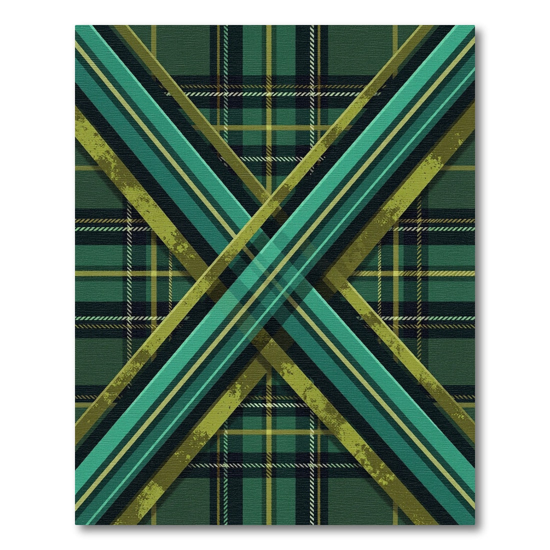 Modern Forest Green Tartan Cross Overlay Rug
