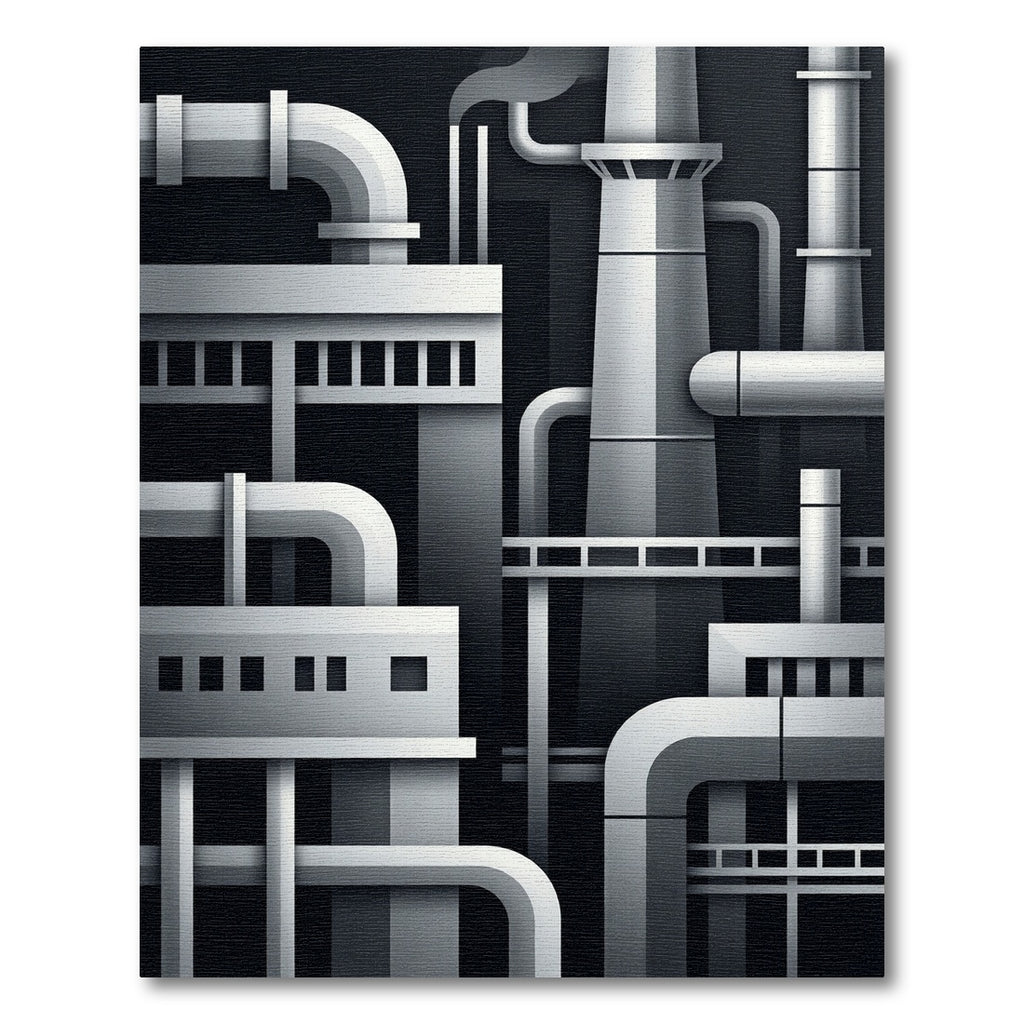 Monochromatic Industrial Geometric Factoryscape Rug