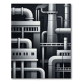 Monochromatic Industrial Geometric Factoryscape Rug