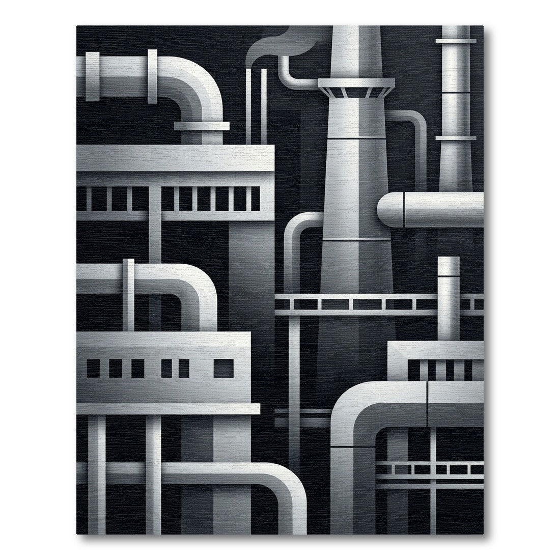 Monochromatic Industrial Geometric Factoryscape Rug