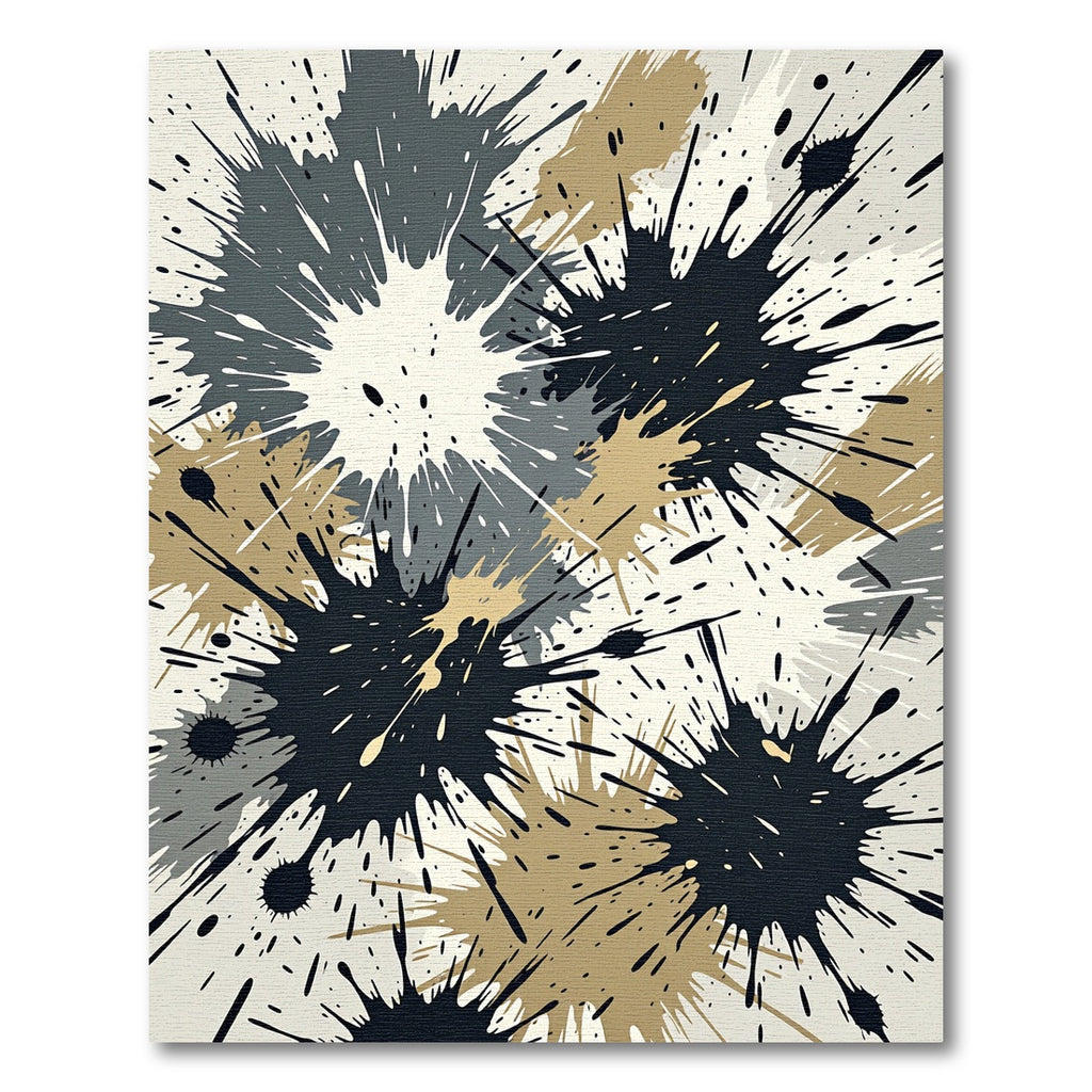 Modern Black and Beige Ink Splatter Rug