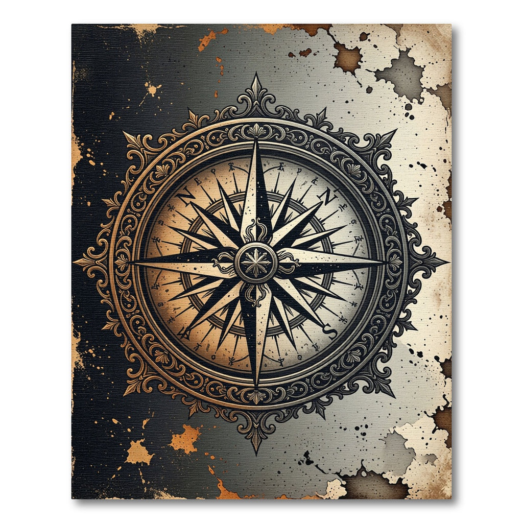 Elegant Gold Compass Nautical Medallion Rug