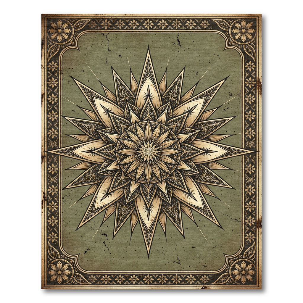 Ornate Sage Green Sunburst Medallion Rug