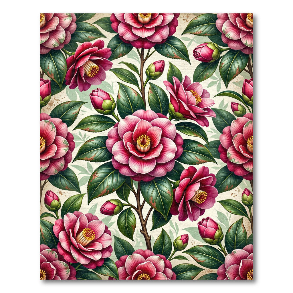 Romantic Pink Camellia Botanical Blossom Rug