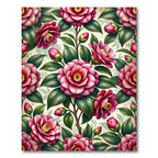 Romantic Pink Camellia Botanical Blossom Rug