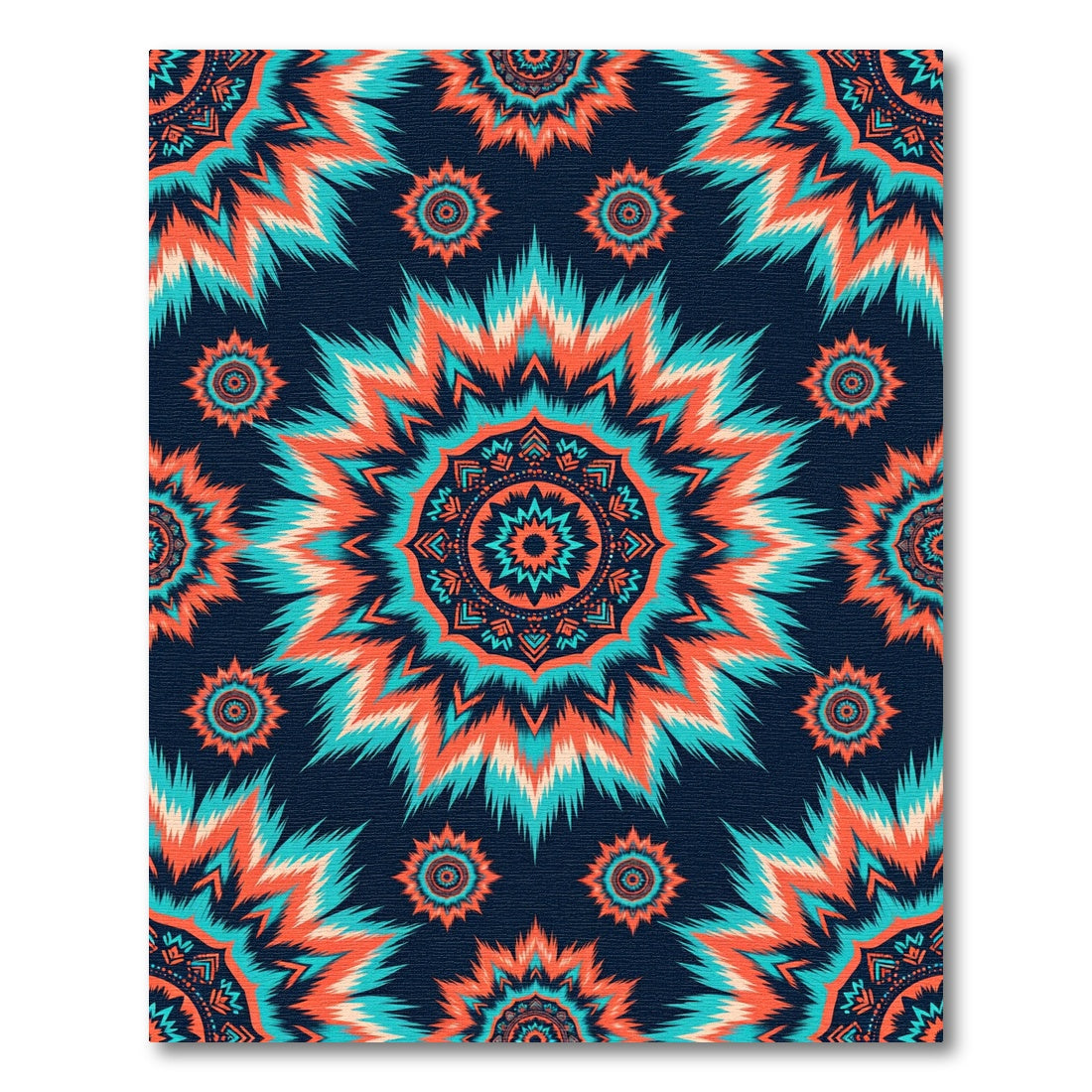 Vibrant Orange Teal Mandala Burst Rug