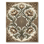 Ornate Beige Floral Scrollwork Rug