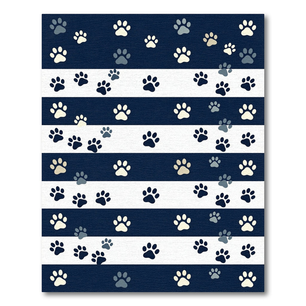 Navy Blue Striped Animal Paw Rug