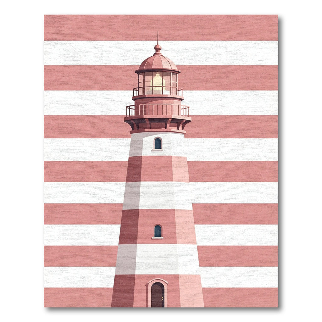 Pink Striped Lighthouse Illustration Rug