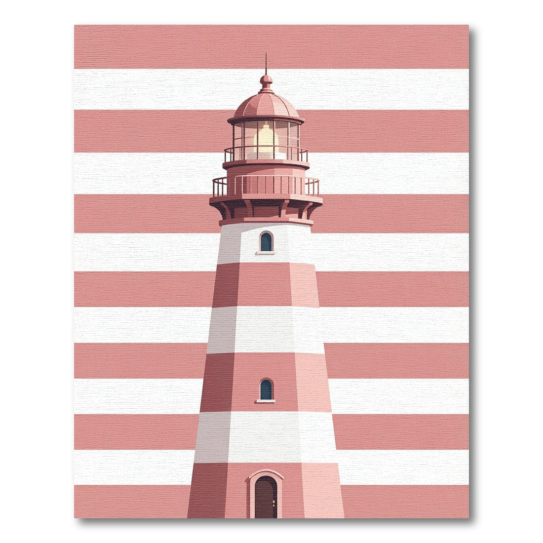 Pink Striped Lighthouse Illustration Rug