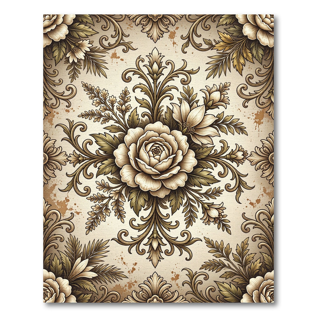 Antique Floral Swirl Scrollwork Rug