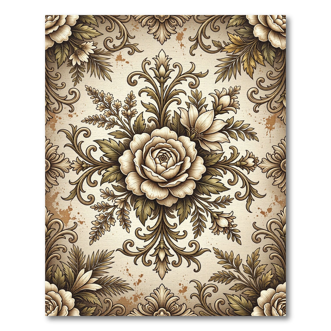 Antique Floral Swirl Scrollwork Rug
