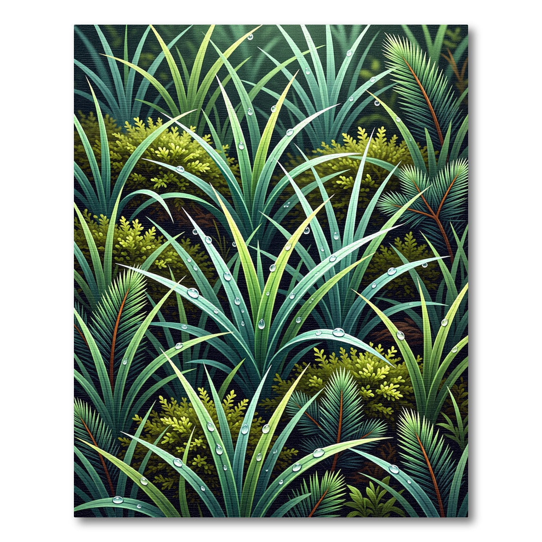 Dewy Forest Grass and Fern Foliage Rug